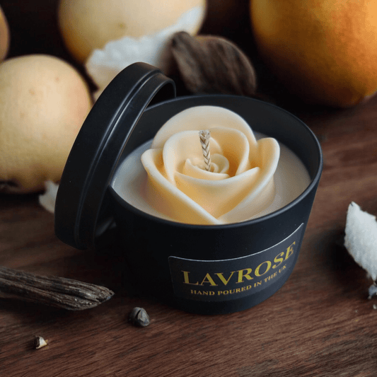 Golden Fizz Scented Candle - Lavrose eco - friendly scented candle, coconut - soy wax, sustainable, vegan, cruelty free, paraben free, clean burning, natural ingredients, toxin free, no additives
