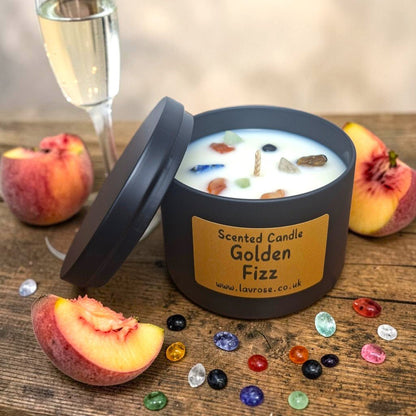Golden Fizz Scented Candle - Lavrose eco-friendly scented candle, coconut-soy wax, sustainable, vegan, cruelty free, paraben free, clean burning, natural ingredients, toxin free, no additives