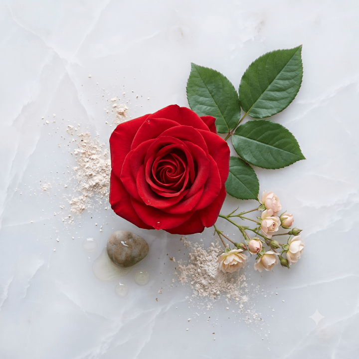 Rose De Luxe Scented Candle With Assorted Gemstone - Lavrose eco-friendly scented candle, coconut-soy wax, sustainable, vegan, cruelty free, paraben free, clean burning, natural ingredients, toxin free, no additives