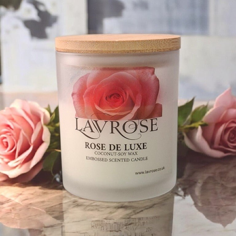 Rose De Luxe Signature Scented Candle - Lavrose eco - friendly scented candle, coconut - soy wax, sustainable, vegan, cruelty free, paraben free, clean burning, natural ingredients, toxin free, no additives