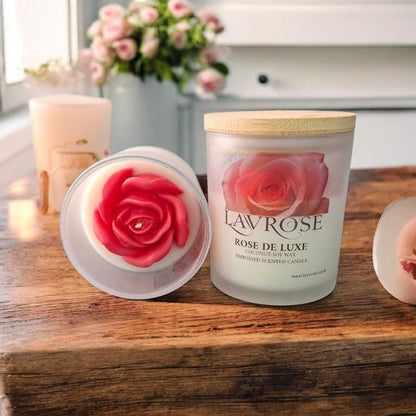 Rose De Luxe Signature Scented Candle - Lavrose eco - friendly scented candle, coconut - soy wax, sustainable, vegan, cruelty free, paraben free, clean burning, natural ingredients, toxin free, no additives
