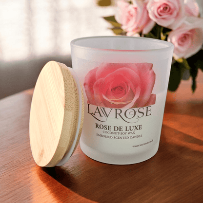 Rose De Luxe Signature Scented Candle - Lavrose eco - friendly scented candle, coconut - soy wax, sustainable, vegan, cruelty free, paraben free, clean burning, natural ingredients, toxin free, no additives