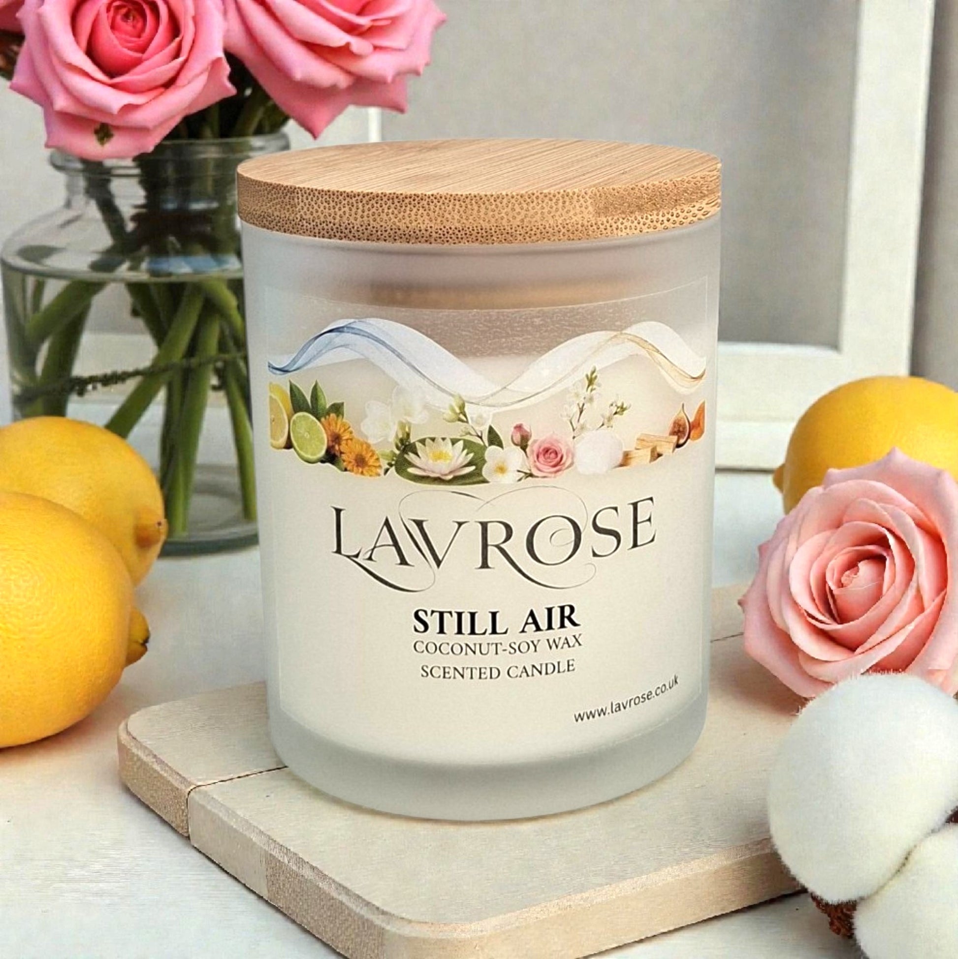 Still Air Scented Candle - Lavrose eco - friendly scented candle, coconut - soy wax, sustainable, vegan, cruelty free, paraben free, clean burning, natural ingredients, toxin free, no additives