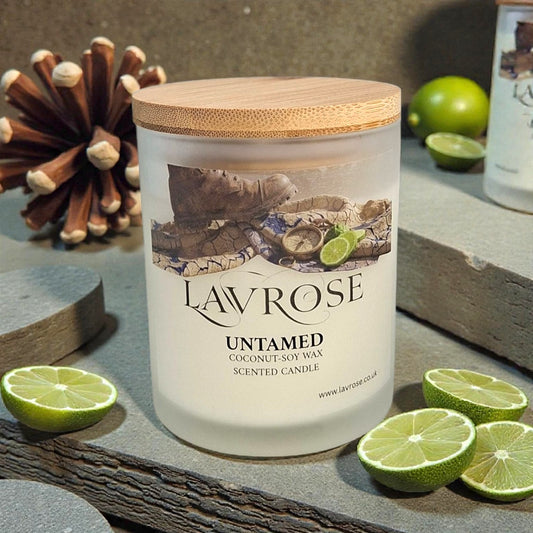 Untamed Scented Candle - Lavrose eco - friendly scented candle, coconut - soy wax, sustainable, vegan, cruelty free, paraben free, clean burning, natural ingredients, toxin free, no additives